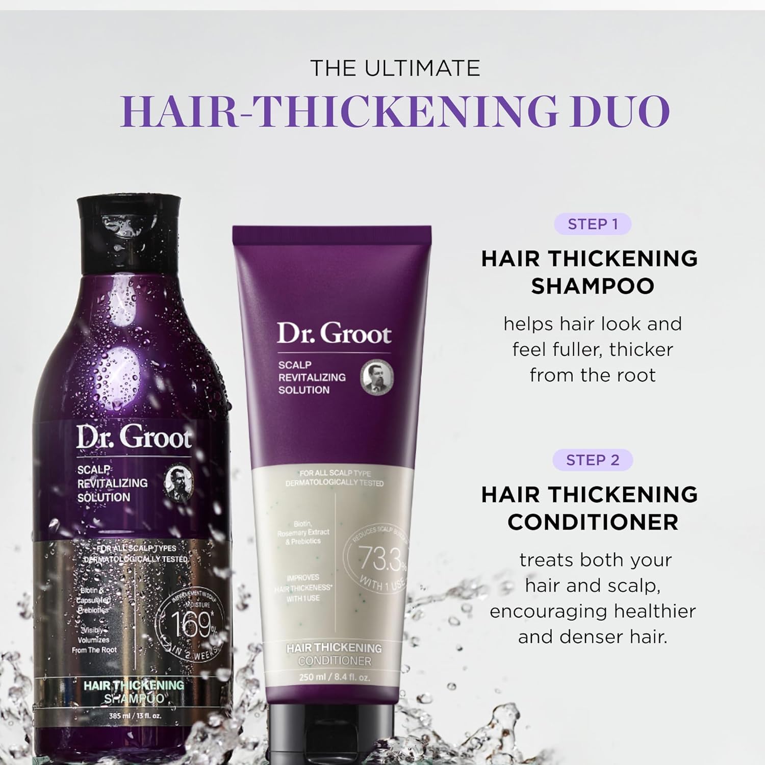 Dr. Groot Thickening Shampoo & Conditioner Set for Hair Loss – Clinical Results with Biotin and Rosemary for Hair Thinning, Shedding, Scalp Repair and Treatment